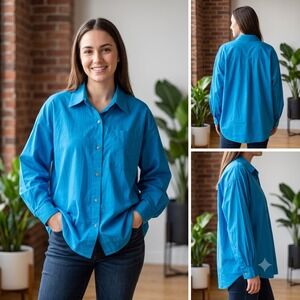 GB Gianni Bini Button-Up Shirt Womens 2XL Blue Cotton Long Sleeve Preppy Outdoor